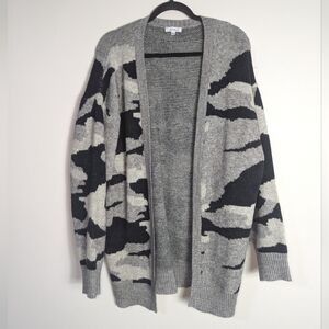 L White Birch Gray Camo Longline Cardigan
